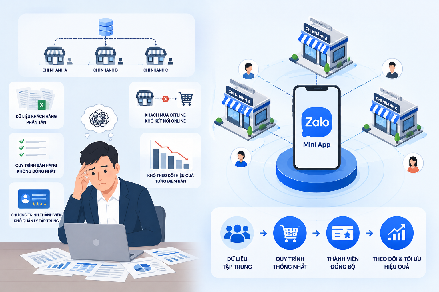 Zalo Mini App chuỗi cửa hàng số hóa vận hành
